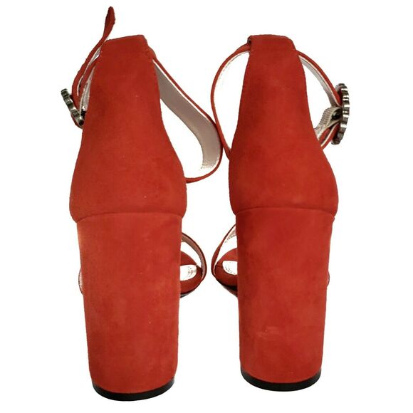 MAJE Faria chunky heel suede leather open toe ankle strap red sandals 39 8 NEW - Picture 4 of 7